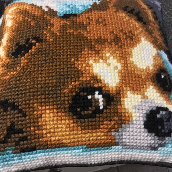 Handmade Yarn Cross Stitched Chihuahua Face Pillow - Picture 4 of 7
